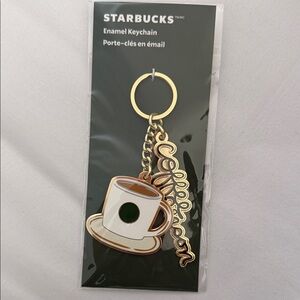 Starbucks Coffee Cup Enamel Keychain with Gold Accents